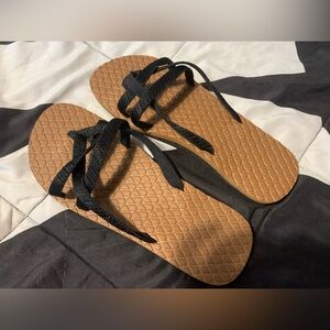 Volcom Black Strappy Sandals with Tan Sole